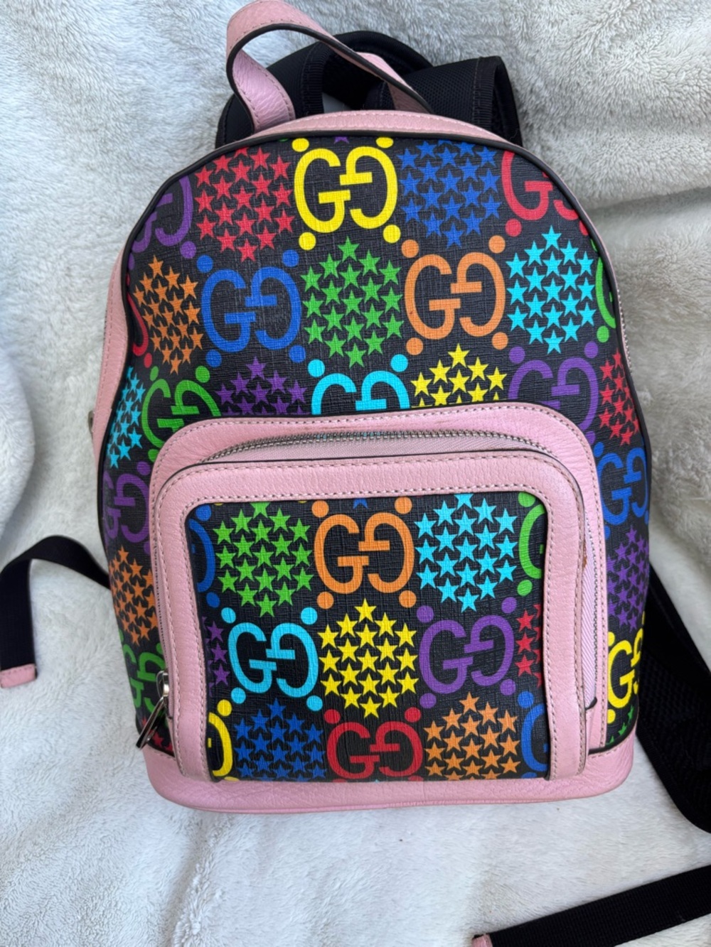 Gucci Multicolor GG Star Canvas Mini Backpack with Pink Trim